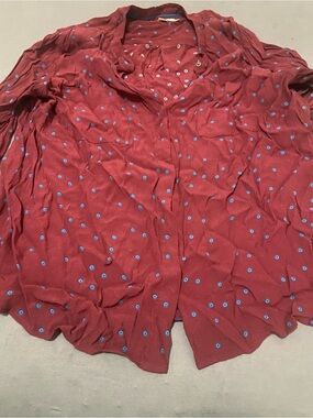 Boden Maroon Blouse with Blue Dot Accents